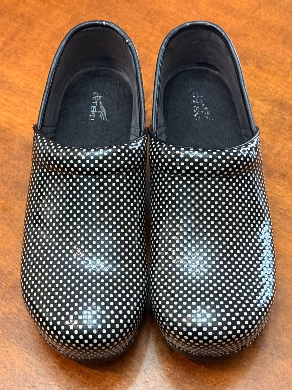 Dansko Pro XP Patent Leather Black and White Polka Dot Clog - Picture 2 of 6